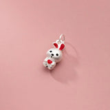 999 Pure Silver Rabbit Necklace Charm Red Ears Bunny Pendant DIY Jewelry