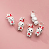 999 Pure Silver Rabbit Necklace Charm Red Ears Bunny Pendant DIY Jewelry