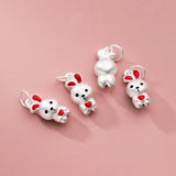 999 Pure Silver Rabbit Necklace Charm Red Ears Bunny Pendant DIY Jewelry