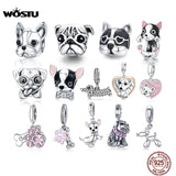 925 Silver Zirconia Dog Charms for Bracelet Pendant DIY Jewelry