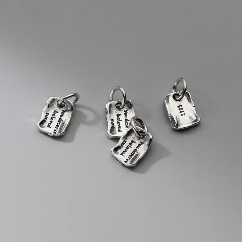 925 Silver Vintage Geometry Square Card Charm Pendant DIY Jewelry