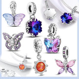 925 Silver Butterfly Glass Stone Charm Pendant