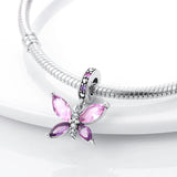 925 Silver Butterfly Glass Stone Charm Pendant