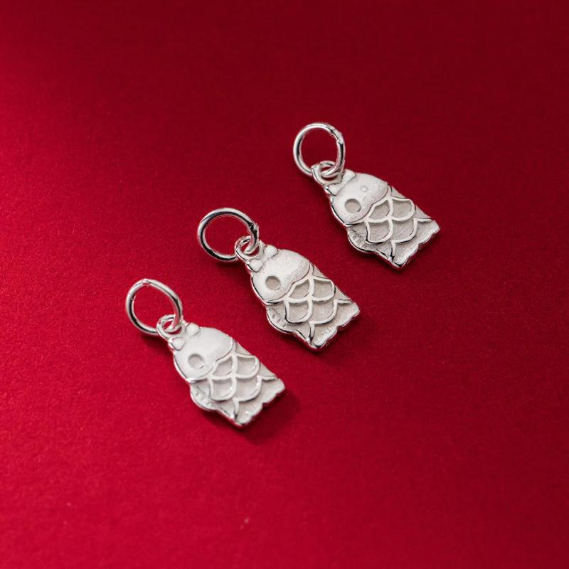 925 Silver Fish Circle Charm Good Luck Pendant DIY Jewelry Accessory