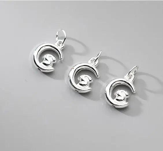 999 Silver Moon Rabbit Dangle Charms Necklace Pendants DIY Jewelry Making