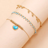 3pcs/set Heart-shaped Tassel Beads Chain Anklets for Women