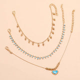 3pcs/set Heart-shaped Tassel Beads Chain Anklets for Women