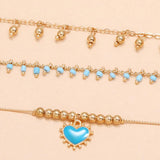 3pcs/set Heart-shaped Tassel Beads Chain Anklets for Women