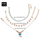 3pcs/set Heart-shaped Tassel Beads Chain Anklets for Women