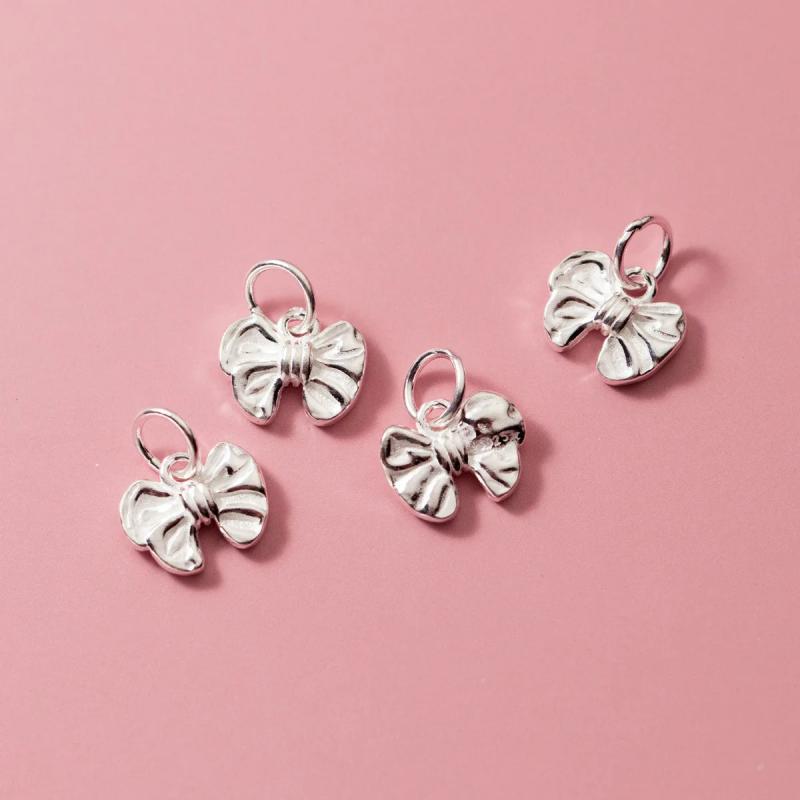 925 Silver Bow Tie Circle Charms Jewelry Decoration Pendant
