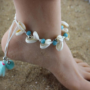 Beach Bohemia Anklet Crystal Beads Natural Shell Tassel Drop Ankle