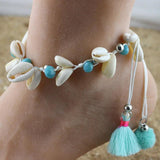 Beach Bohemia Anklet Crystal Beads Natural Shell Tassel Drop Ankle