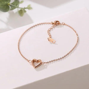 Hollow Heart Anklet for Women Love Pendant Rose Silver Stainless Steel