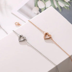 Hollow Heart Anklet for Women Love Pendant Rose Silver Stainless Steel