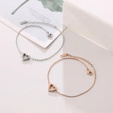 Hollow Heart Anklet for Women Love Pendant Rose Silver Stainless Steel