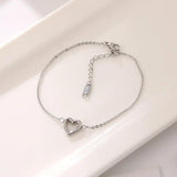 Hollow Heart Anklet for Women Love Pendant Rose Silver Stainless Steel