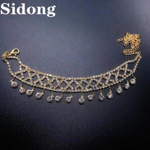 Rhinestone Pendant Anklet for Women - Beach High Heels Sandals Accessory