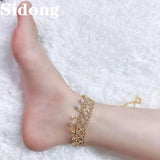 Rhinestone Pendant Anklet for Women - Beach High Heels Sandals Accessory