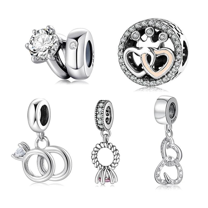 European Silver Bracelet Beads 925 Sterling Charm CZ Wedding Spacer Women
