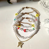 Colorful Mushroom Smiley Pearl Beaded Anklets for Women