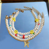 Colorful Mushroom Smiley Pearl Beaded Anklets for Women