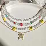 Colorful Mushroom Smiley Pearl Beaded Anklets for Women