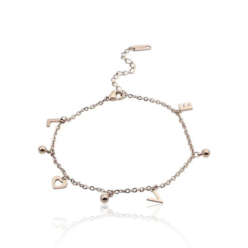 Three Beads Love Letters Anklets Titanium Steel