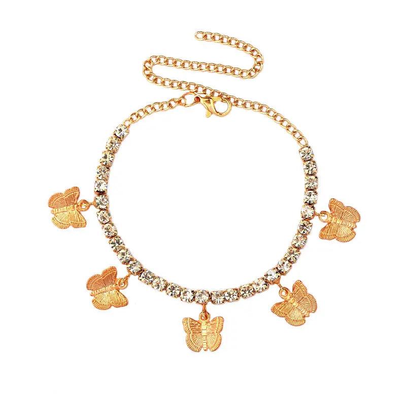 Butterfly Pendant Tennis Chain Anklet with Rhinestone Chain