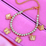 Butterfly Pendant Tennis Chain Anklet with Rhinestone Chain