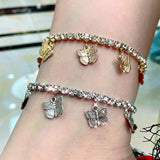 Butterfly Pendant Tennis Chain Anklet with Rhinestone Chain