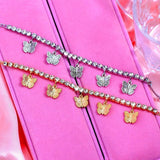 Butterfly Pendant Tennis Chain Anklet with Rhinestone Chain