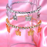 Butterfly Pendant Tennis Chain Anklet with Rhinestone Chain