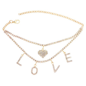 Punk Double Layer Tennis Chain Anklet Heart Pendants Ankle Chain Jewelry