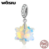 925 Silver Crystal Snowflake Zircon Pendant Charm Beads for Bracelet DIY Jewelry