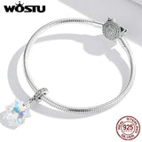 925 Silver Crystal Snowflake Zircon Pendant Charm Beads for Bracelet DIY Jewelry
