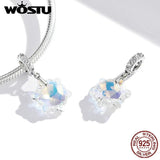 925 Silver Crystal Snowflake Zircon Pendant Charm Beads for Bracelet DIY Jewelry