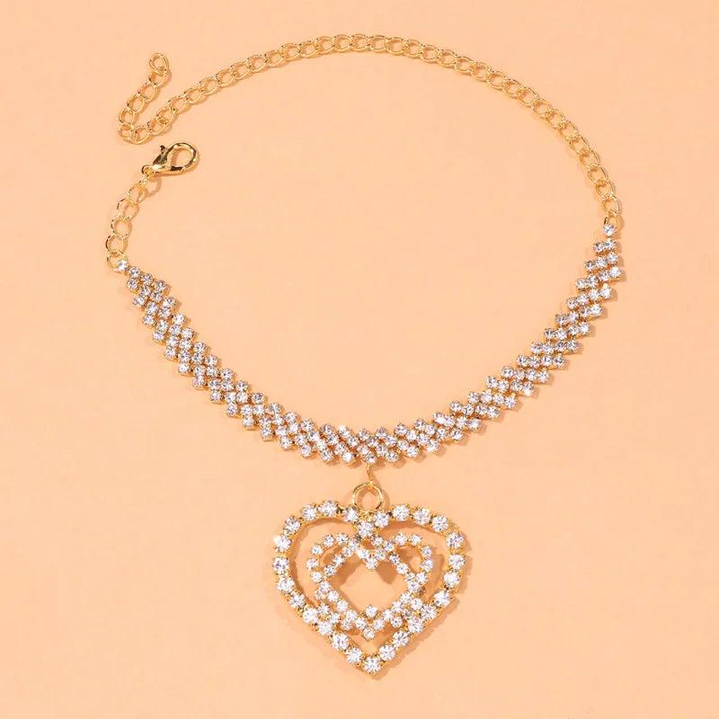 Stonefans Bling Double Heart Anklet Jewelry for Women