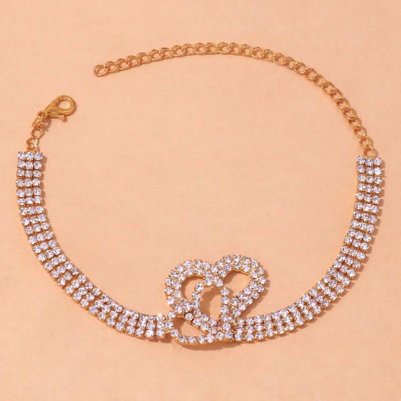 Stonefans Rhinestone Double Heart Love Anklet for Women