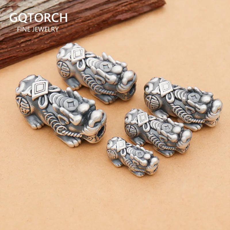 925 Silver Pixiu Charm Coin Beads Money Transfer Amulet Fengshui DIY