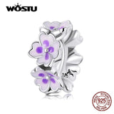925 Sterling Silver Purple Flower Spacer Charm Bead Pendant