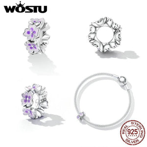 925 Sterling Silver Purple Flower Spacer Charm Bead Pendant