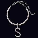 Rhinestone Letter Anklets Initial Name Foot Chain Bracelet Women Summer Sandals