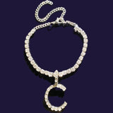 Summer Beach Rhinestone Initial Anklet Bracelet for Women