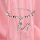 Summer Beach Rhinestone Initial Anklet Bracelet for Women