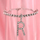 Summer Beach Rhinestone Initial Anklet Bracelet for Women