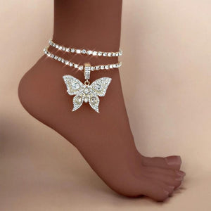 Big Butterfly Rhinestone Charms Anklets Set