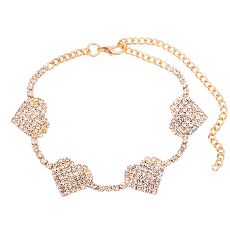Rhinestone Heart Pendant Anklet Chain Beach Foot Jewelry