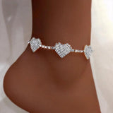 Rhinestone Heart Pendant Anklet Chain Beach Foot Jewelry