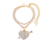 2Pcs/Set Heart Rhinestone Anklets for Women