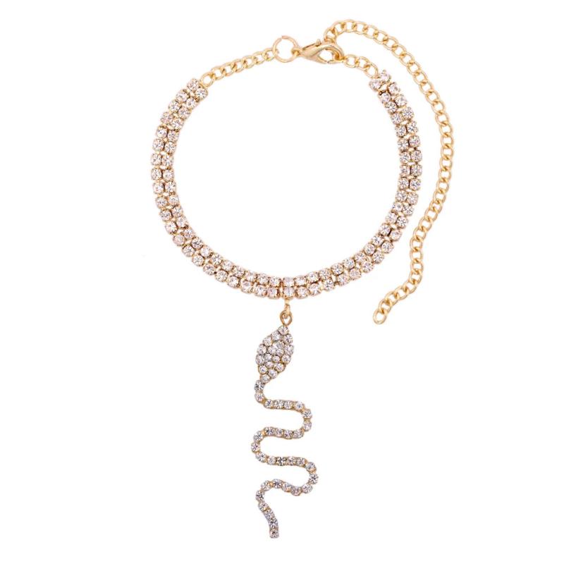 Boho Double Layer Crystal Chain Anklets Summer Beach Snake Pendant Anklet